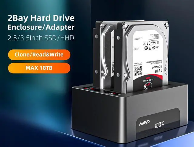 Alt view image 4 of 7 - MAIWO Dual Bay Docking Station for SATA 2.5/3.5inch Hard Drive with offline Cloning Duplicator, USB3.0 SATA HDD SSD Enclosure, Supports UASP, up to 32TB Capacity, SATA Hard Drive Dock/Adapter/Reader