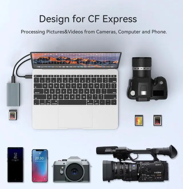 Alt view image 2 of 7 - MAIWO CFexpress Type B Card Reader Adapter, Portable Aluminum USB C 3.1 Gen 2 Type C to CF Express Reader, CF Express Memory Card Adapter up to 10Gbps, Support Windows/Mac OS/Linux/Android
