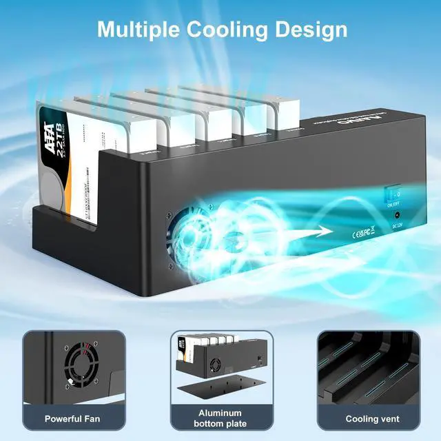 Alt view image 6 of 7 - MAIWO SATA 5 Bay Hard Drive Duplicator Docking Station for 2.5'' 3.5'' HDD/SSD with Offline Clone, USB 3.1 Type C, Support SATA III II I, Max 5X 22 TB, w/ Built-in Cooling Fan
