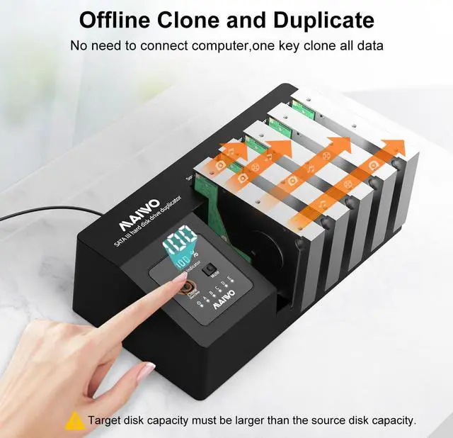 Alt view image 4 of 7 - MAIWO SATA 5 Bay Hard Drive Duplicator Docking Station for 2.5'' 3.5'' HDD/SSD with Offline Clone, USB 3.1 Type C, Support SATA III II I, Max 5X 22 TB, w/ Built-in Cooling Fan
