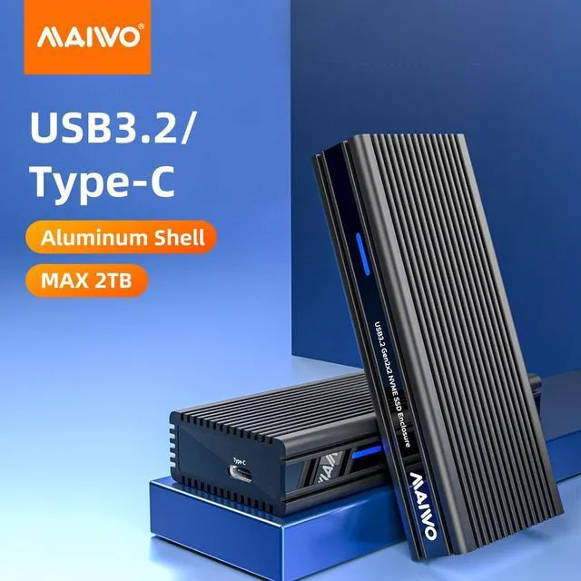 Alt view image 5 of 7 - MAIWO M.2 NVMe SSD Enclosure, USB 3.2 Gen 2 (20 Gbps) to NVMe PCI-E M.2 SSD, Support UASP for NVMe SSD Size 2230/2242/2260/2280(up to 2TB), Type-C to NVME PCI-E M-Key Aluminum External Case Reader