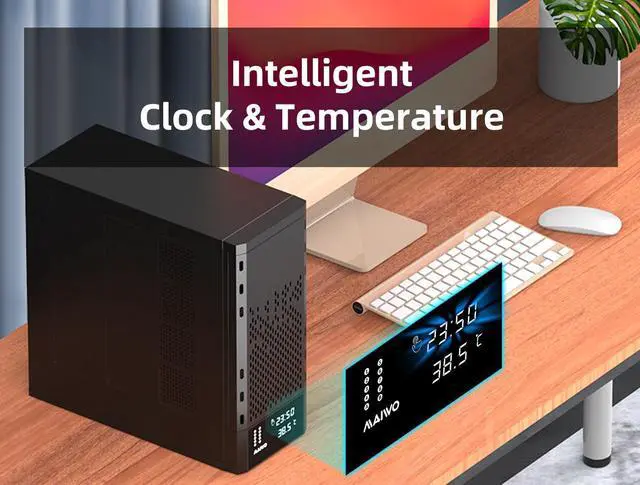 Alt view image 6 of 7 - MAIWO 8 Bay Hard Drive RAID Enclosure for 2.5/3.5 inch SATA SSD/HDD, 8 Raid Modes, 128TB Capacity, USB-C/eSATA to External Hard Disk Docking Station DAS with Build-in Fan & Smart Temperature System