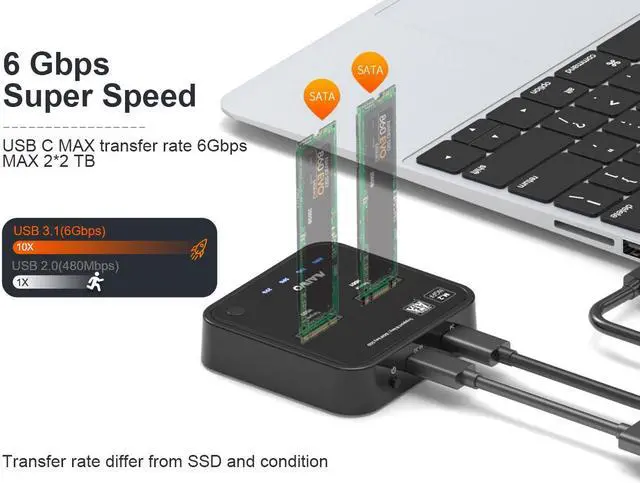 Alt view image 4 of 7 - MAIWO Dual Bay M.2 SATA Docking Station Duplicator Offline Cloner, USB3.1 Type C to M.2 SATA Hard Drive Enclosure for B + M Key, Transfer Speed Up to 6Gbps Storage up to 2x2TB