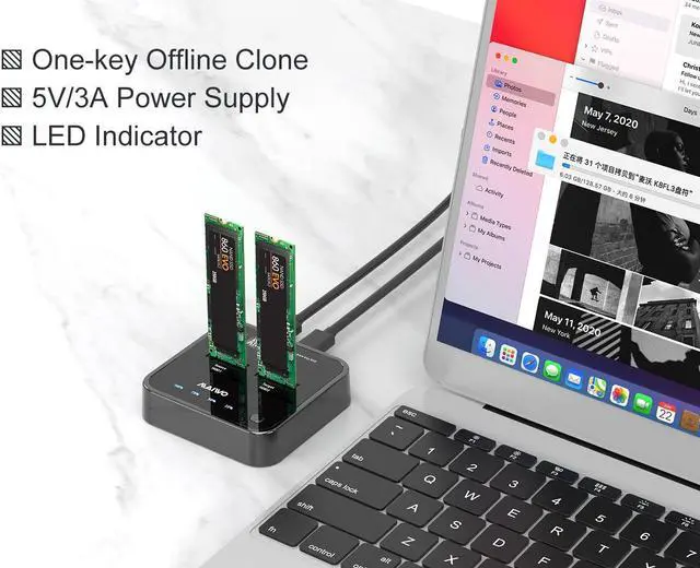 Alt view image 5 of 7 - MAIWO Dual Bay M.2 SATA Docking Station Duplicator Offline Cloner, USB3.1 Type C to M.2 SATA Hard Drive Enclosure for B + M Key, Transfer Speed Up to 6Gbps Storage up to 2x2TB
