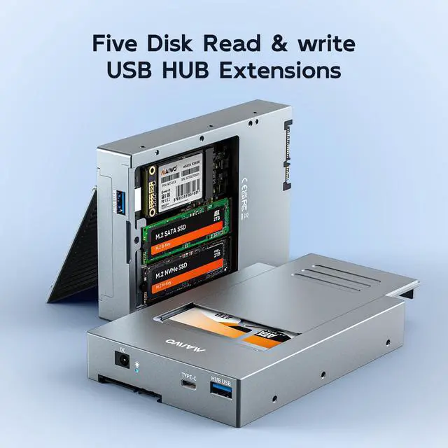 Alt view image 4 of 7 - MAIWO USB3.2 Gen2 Type-C Docking Station with 5 Hard Drive Enclosures for M.2 NVMe/M.2 SATA/mSATA/2.5 SATA, Type A 8-in-1 Hard Drive Reader,10Gbps,Works with USB Flash Drive Card Reader Mouse