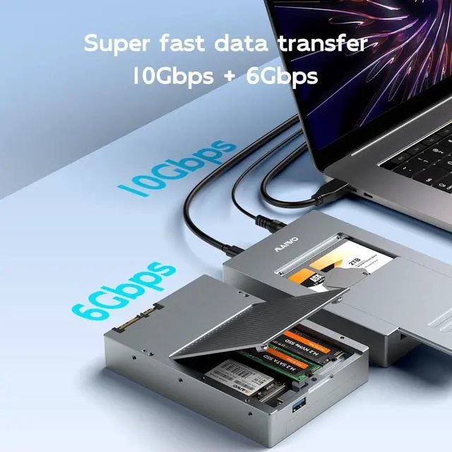 Alt view image 5 of 7 - MAIWO USB3.2 Gen2 Type-C Docking Station with 5 Hard Drive Enclosures for M.2 NVMe/M.2 SATA/mSATA/2.5 SATA, Type A 8-in-1 Hard Drive Reader,10Gbps,Works with USB Flash Drive Card Reader Mouse