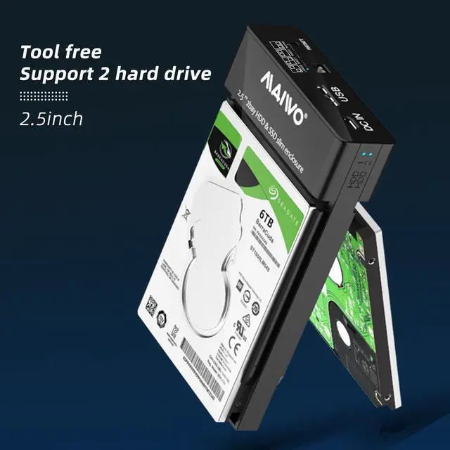 Alt view image 3 of 7 - MAIWO Dual Bay RAID Enclosure for 2.5" SATA Hard Drive, USB 3.0 HDD SSD Hard Disk Enclosure with 4 RAID Modes, Black Tool-free Slide Design