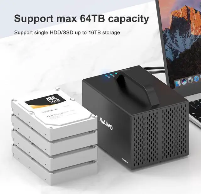 Alt view image 7 of 7 - MAIWO 4 Bay Hard Drive Enclosure with Two Fans, SATA HDD Enclosure with 4K HDTV Port, 88TB Expansion,Independent Hard Drive Power Switch