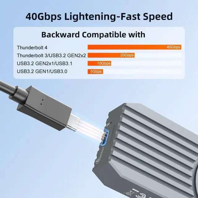 Alt view image 6 of 7 - MAIWO 40Gbps NVME Enclosure with Fan, Tool-Free Type C M.2 SSD Enclosure for M1 M2 Pro/Max, Compatible with Thurderbolt4.0&USB4/3.2/3.1, 8TB Storage Expansion