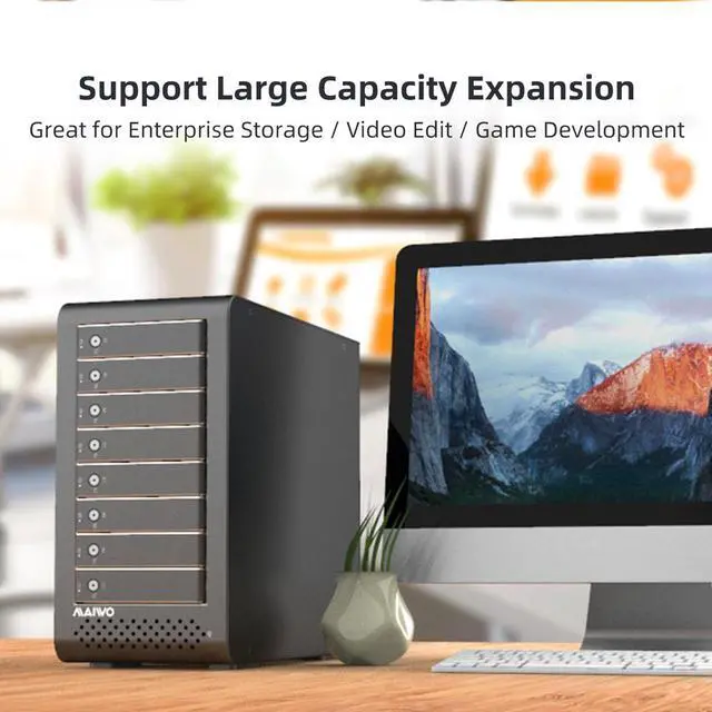 Alt view image 4 of 7 - MAIWO 8 Bay Thunderbolt 3 Raid Enclosure for 2.5" 3.5" SATA SAS Hard Drive with Dual Thunderbolt 3 Ports, Max 144TB Capacity, RAID 0 1 5 JBOD with Cooling Fans