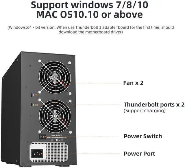 Alt view image 6 of 7 - MAIWO 8 Bay Thunderbolt 3 Raid Enclosure for 2.5" 3.5" SATA SAS Hard Drive with Dual Thunderbolt 3 Ports, Max 144TB Capacity, RAID 0 1 5 JBOD with Cooling Fans