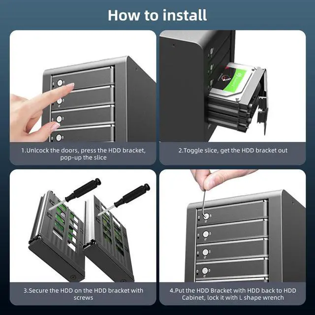 Alt view image 7 of 7 - MAIWO 8 Bay Thunderbolt 3 Raid Enclosure for 2.5" 3.5" SATA SAS Hard Drive with Dual Thunderbolt 3 Ports, Max 144TB Capacity, RAID 0 1 5 JBOD with Cooling Fans