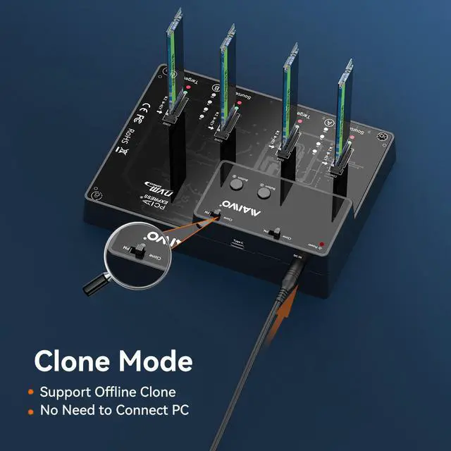 Alt view image 4 of 7 - MAIWO 4 Bay NVME M.2 Docking Station Duplicator, NVME PCIe M.2 Drive to USB3.1 GEN2 Adapter Cloner, Up to 10Gbps, 8TB Capacity, Support Two Group Clone Independently