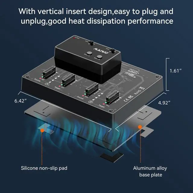 Alt view image 7 of 7 - MAIWO 4 Bay NVME M.2 Docking Station Duplicator, NVME PCIe M.2 Drive to USB3.1 GEN2 Adapter Cloner, Up to 10Gbps, 8TB Capacity, Support Two Group Clone Independently