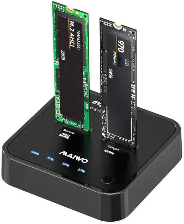 Main image of MAIWO Dual Bay M.2 NVMe to AHCI SSD Dock / Cloner, USB3.1 gen2 20Gbps M.2 Duplicator for NVMe/AHCI SSD, 2*4TB Expansion Capacity, Support Read&Write&Clone for 2242/2260/2280/22110 SSD