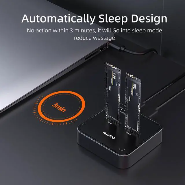 Alt view image 6 of 7 - MAIWO Dual Bay M.2 NVMe to AHCI SSD Dock / Cloner, USB3.1 gen2 20Gbps M.2 Duplicator for NVMe/AHCI SSD, 2*4TB Expansion Capacity, Support Read&Write&Clone for 2242/2260/2280/22110 SSD