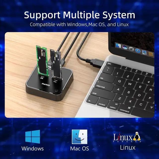 Alt view image 5 of 7 - MAIWO Dual Bay M.2 NVMe to AHCI SSD Dock / Cloner, USB3.1 gen2 20Gbps M.2 Duplicator for NVMe/AHCI SSD, 2*4TB Expansion Capacity, Support Read&Write&Clone for 2242/2260/2280/22110 SSD