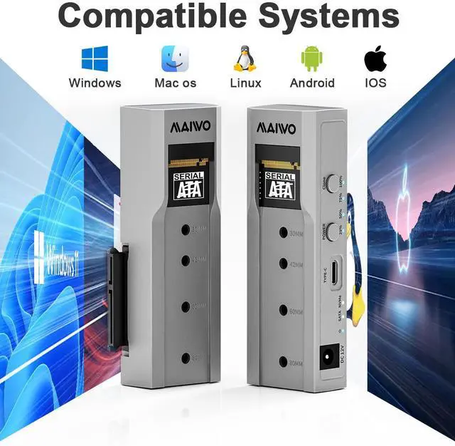 Alt view image 5 of 7 - MAIWO M.2 SATA to 2.5'' 3.5''SATA Enclosure with Offline Clone, M.2 B+M Key to 3.5inch HDD Cloner, USB-C Type-C Max 5Gbps Standalone Clone Duplicator