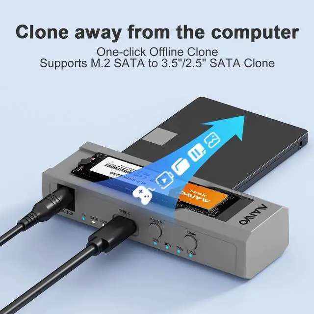 Alt view image 3 of 7 - MAIWO M.2 SATA to 2.5'' 3.5''SATA Enclosure with Offline Clone, M.2 B+M Key to 3.5inch HDD Cloner, USB-C Type-C Max 5Gbps Standalone Clone Duplicator