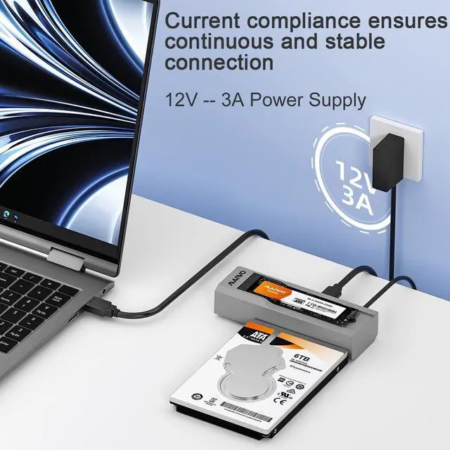 Alt view image 7 of 7 - MAIWO M.2 SATA to 2.5'' 3.5''SATA Enclosure with Offline Clone, M.2 B+M Key to 3.5inch HDD Cloner, USB-C Type-C Max 5Gbps Standalone Clone Duplicator