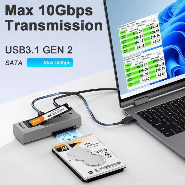 Alt view image 4 of 7 - MAIWO M.2 SATA to 2.5'' 3.5''SATA Enclosure with Offline Clone, M.2 B+M Key to 3.5inch HDD Cloner, USB-C Type-C Max 5Gbps Standalone Clone Duplicator