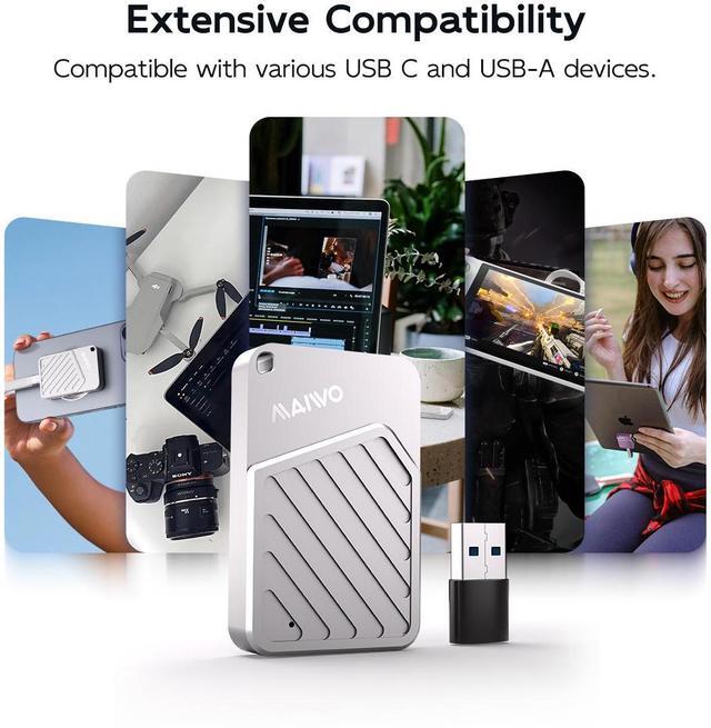Alt view image 6 of 6 - MAIWO Magnetic Portable SSD 1TB External Solid State Drive, USB 3.2 GEN 2 Type-C Up to 2000MB/s, Mini PSSD Supports 4K Videos ProRes for iPhone MacBook Pro macMini PS5, Aluminum(Silver, 1TB)