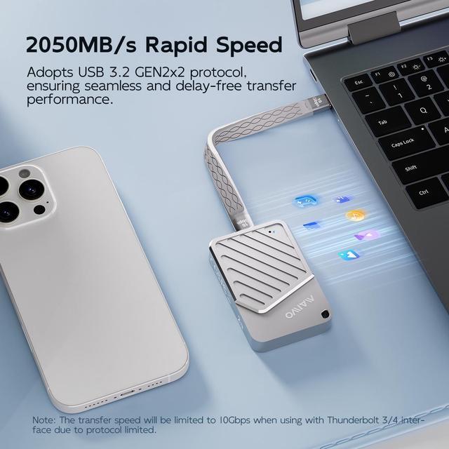 Alt view image 2 of 6 - MAIWO Magnetic Portable SSD 1TB External Solid State Drive, USB 3.2 GEN 2 Type-C Up to 2000MB/s, Mini PSSD Supports 4K Videos ProRes for iPhone MacBook Pro macMini PS5, Aluminum(Silver, 1TB)