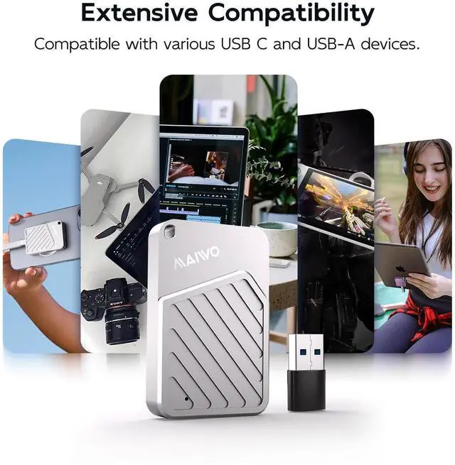 Alt view image 6 of 6 - MAIWO Magnetic Portable SSD 2TB External Solid State Drive, USB 3.2 GEN 2 Type-C Up to 2000MB/s, Mini PSSD Supports 4K Videos ProRes for iPhone MacBook Pro macMini PS5, Aluminum(Silver, 2TB)