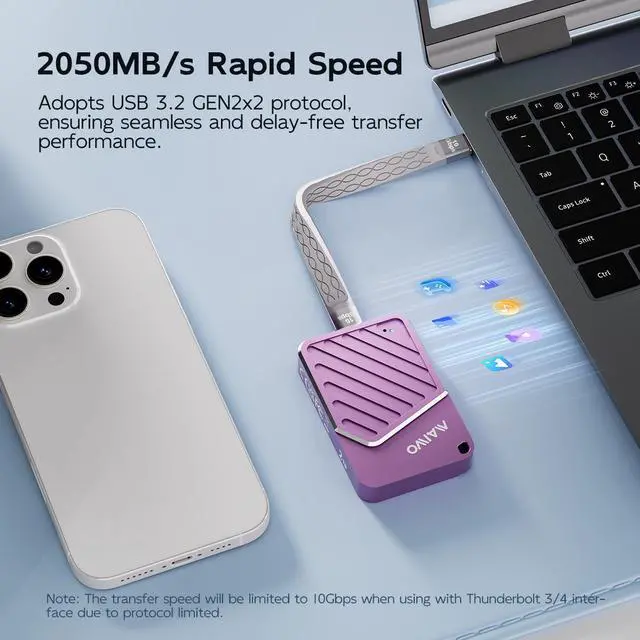 Alt view image 2 of 6 - MAIWO Magnetic Portable SSD 1TB External Solid State Drive, USB 3.2 GEN 2 Type-C Up to 2000MB/s, Mini PSSD Supports 4K Videos ProRes for iPhone MacBook Pro macMini PS5, Aluminum(Pink, 1TB)
