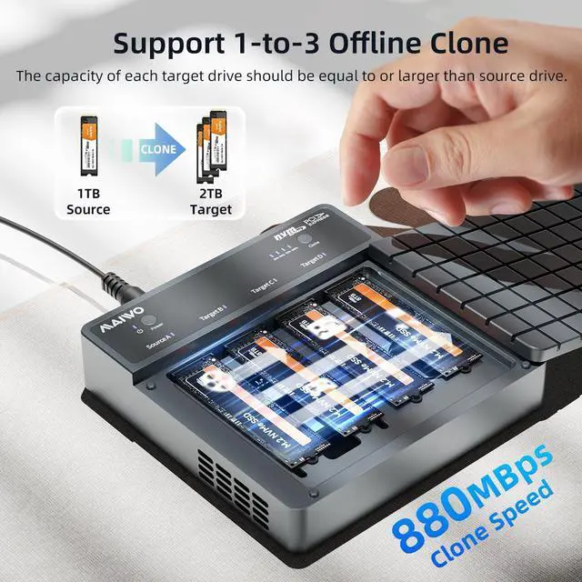 Main image of MAIWO 4 Bay M.2 NVMe SSD Enclosure with USB4 Port with SoftRAID with Cooling Fan, Support 1-to-3 Offline Clone, 40Gbps High Speed, Backward Compatible Thunderbolt 4/3