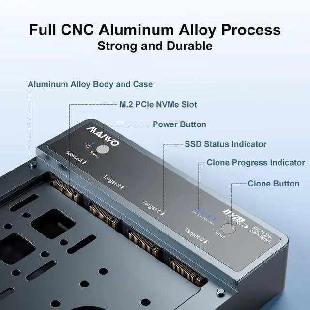 Alt view image 5 of 7 - MAIWO 4 Bay M.2 NVMe SSD Enclosure with USB4 Port with SoftRAID with Cooling Fan, Support 1-to-3 Offline Clone, 40Gbps High Speed, Backward Compatible Thunderbolt 4/3