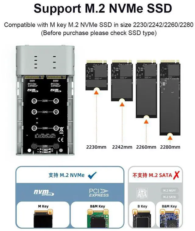 Alt view image 2 of 7 - MAIWO Dual M.2 NVMe SSD Enclosure with 4 RAIDs, M.2 NVMe PCIe RAID Enclosure Supports RAID0/1/PM/Large, USB 3.2 Gen2x2 Type-C 20Gbps Speed, 8TB Capacity
