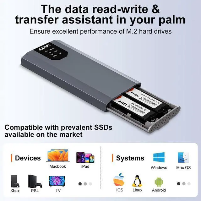 Alt view image 6 of 7 - MAIWO Dual NVMe Clone SSD Enclosure, USB3.2 GEN2X2 10Gbps,Support AHCI to NVMe Clone, M.2 Duplicator Cloner for SSDs Sizes 2230/2242/2260/2280 with Indicator Light