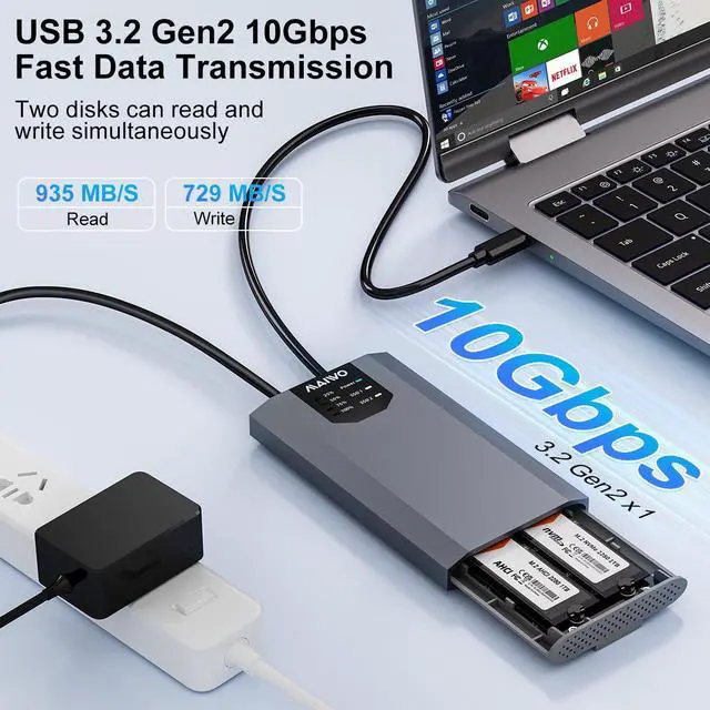 Alt view image 3 of 7 - MAIWO Dual NVMe Clone SSD Enclosure, USB3.2 GEN2X2 10Gbps,Support AHCI to NVMe Clone, M.2 Duplicator Cloner for SSDs Sizes 2230/2242/2260/2280 with Indicator Light
