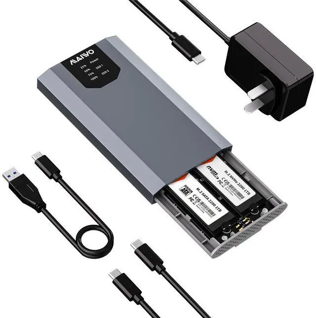 Main image of MAIWO Dual-Bay M.2 SSD Enclosure Cloner for NVMe & SATA, USB3.2 GEN2X2 10Gbps M.2 Offline Duplicator Supports SATA to NVMe and NVMe to SATA, Dual M.2 Enclosure for SSDs Sizes 2230/2242/2260/2280