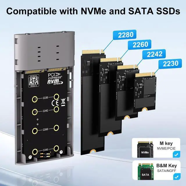 Alt view image 3 of 7 - MAIWO Dual-Bay M.2 SSD Enclosure Cloner for NVMe & SATA, USB3.2 GEN2X2 10Gbps M.2 Offline Duplicator Supports SATA to NVMe and NVMe to SATA, Dual M.2 Enclosure for SSDs Sizes 2230/2242/2260/2280