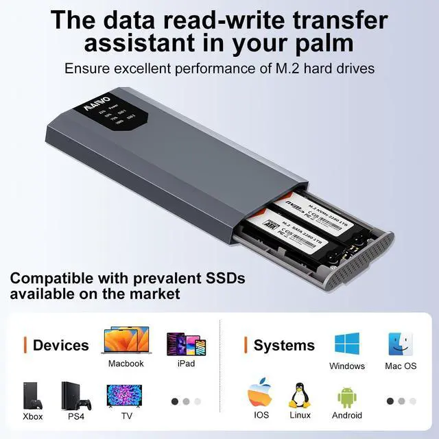 Alt view image 5 of 7 - MAIWO Dual-Bay M.2 SSD Enclosure Cloner for NVMe & SATA, USB3.2 GEN2X2 10Gbps M.2 Offline Duplicator Supports SATA to NVMe and NVMe to SATA, Dual M.2 Enclosure for SSDs Sizes 2230/2242/2260/2280