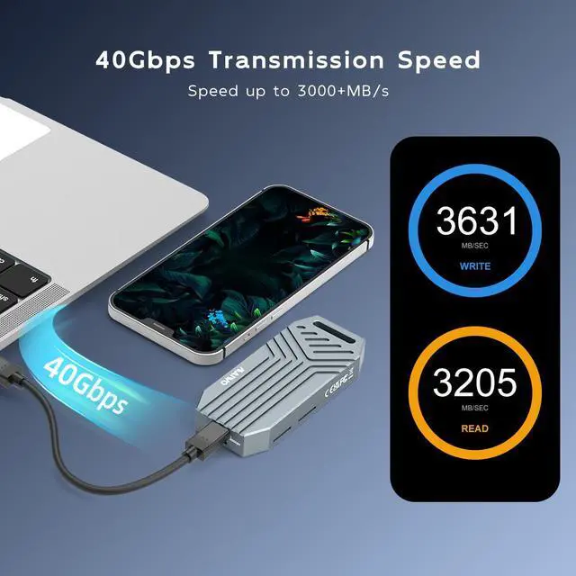 Alt view image 3 of 7 - MAIWO 40Gbps NVMe Enclosure, ASM2464PD Chip, Fits M.2 SSD 2280 M-Key Built-in Cooling Fan Supports Thunderbolt3/4 USB4/3.0/2.0 Tool Free 8TB Capacity Aluminum Alloy Case (K1695F)