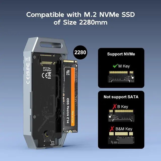 Alt view image 4 of 7 - MAIWO 40Gbps NVMe Enclosure, ASM2464PD Chip, Fits M.2 SSD 2280 M-Key Built-in Cooling Fan Supports Thunderbolt3/4 USB4/3.0/2.0 Tool Free 8TB Capacity Aluminum Alloy Case (K1695F)