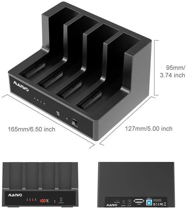 Alt view image 5 of 6 - MAIWO 4 Bay Hard Drive Docking Station with Offline Cloning, External Hard Drive Duplicator for 2.5'' 3.5'' SATA SSD HDD with LED Indicator, 96TB Expansion, USB3.0/eSATA Port Connecting