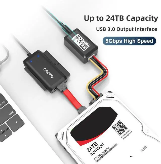 Alt view image 3 of 7 - MAIWO SATA IDE to USB 3.0 Adapter Cable, External Hard Drive Reader Converter for Universal 2.5/3.5 Inch IDE/SATA HDD/SSD and 5.25 inch DVD/CD-ROM Drive, 12V/2A Power Adapter