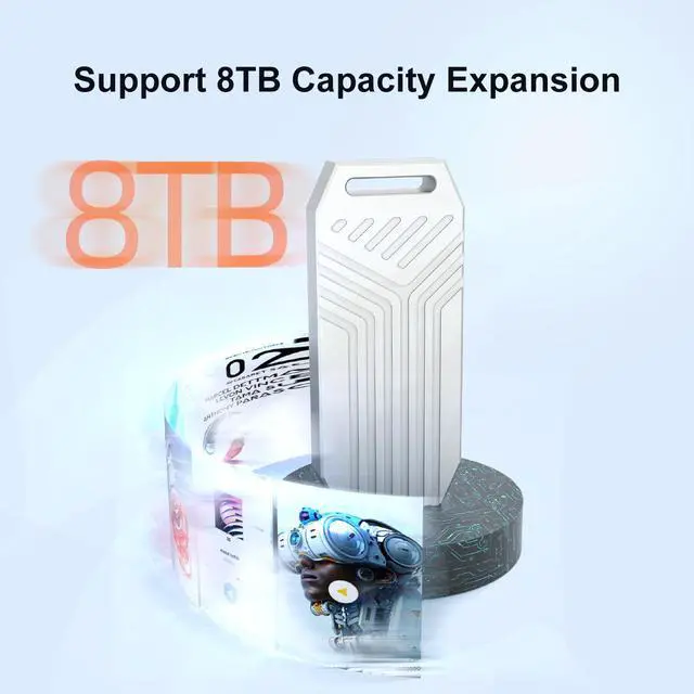 Alt view image 7 of 7 - MAIWO USB4.0 40Gbps NVMe SSD Enclosure for M1 M2 Pro/Max, Compatible with Thunderbolt 4/3 USB4.0/3.2/3.1/3.0/2.0, 8TB Capacity, Support M.2 NVMe M-Key M+B-Key 2280mm, Tool Free Case, Silver