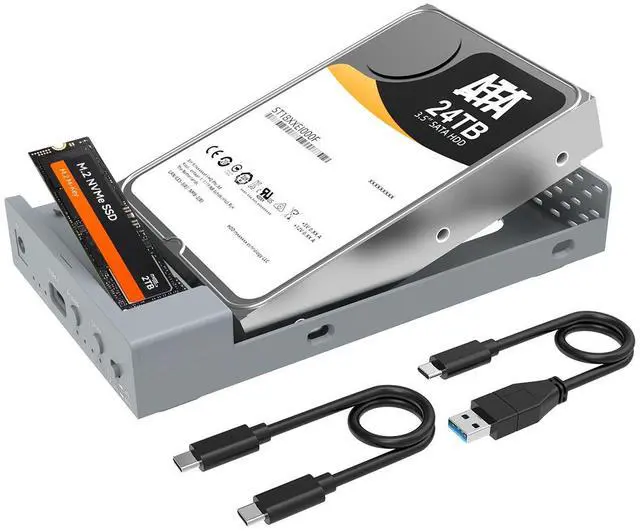 Main image of MAIWO USB C Docking Station for M.2 PCIe NVMe + 2.5 3.5 Inch SATA SSD/HDD with Offline Clone, Clone HDD to NVMe SSD, USB 3.2 GEN 2 10Gbps External Hard Drive Enclosure, Silver