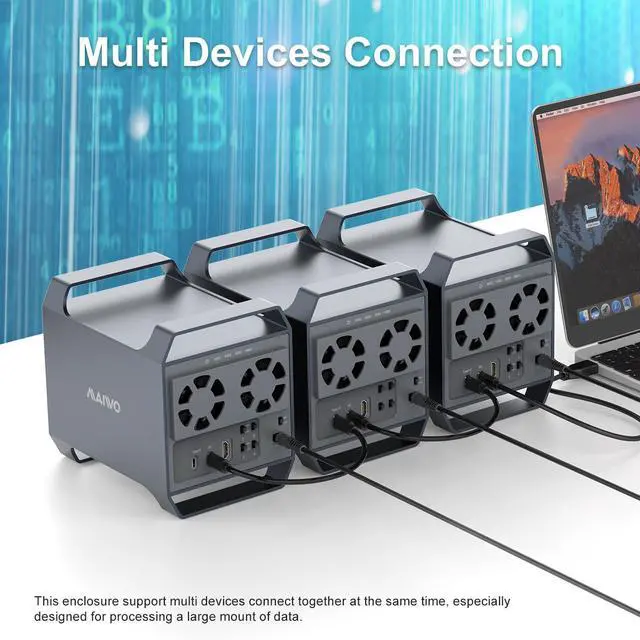 Alt view image 3 of 7 - MAIWO 4 Bay Hard Drive Enclosure with USB-C & 10 Gbps Speed, 4-Bay DAS Design for 3.5 SATA HDDs with 2 Cooling Fans, USB3.1 HDD Enclosure Daisy Chain Expansion, DAS(NO RAID)