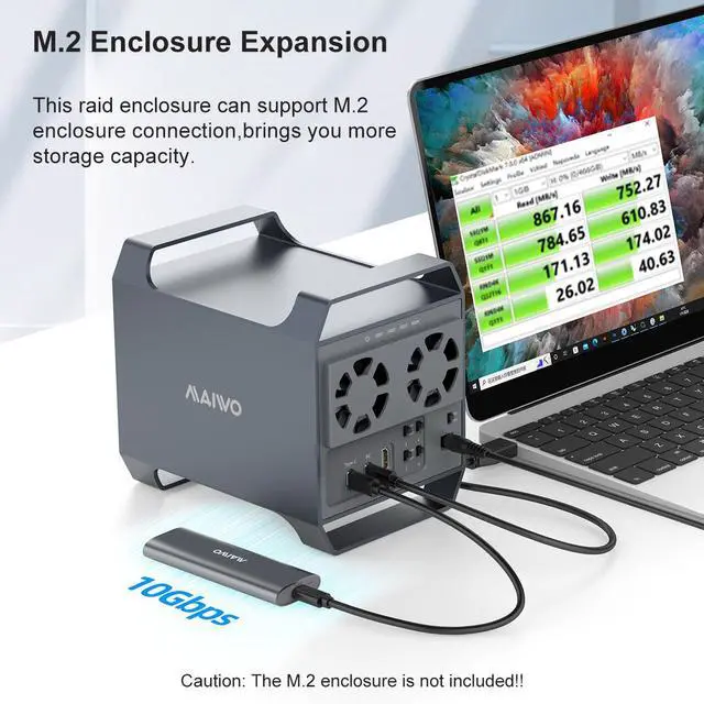 Alt view image 4 of 7 - MAIWO 4 Bay Hard Drive Enclosure with USB-C & 10 Gbps Speed, 4-Bay DAS Design for 3.5 SATA HDDs with 2 Cooling Fans, USB3.1 HDD Enclosure Daisy Chain Expansion, DAS(NO RAID)