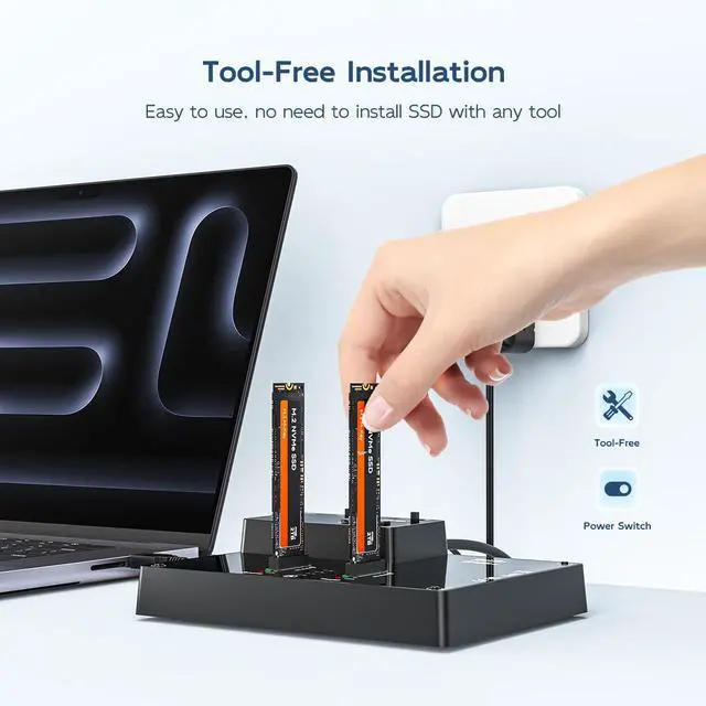 Alt view image 5 of 7 - MAIWO Dual Bay NVMe Docking Station, M.2 Duplicator with NVMe Clone(Max 10Gbps),M.2 Dock with Power Switch,Compatible with Windows, mac OS, Linux