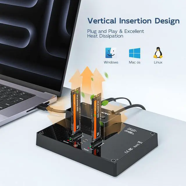Alt view image 7 of 7 - MAIWO Dual Bay NVMe Docking Station, M.2 Duplicator with NVMe Clone(Max 10Gbps),M.2 Dock with Power Switch,Compatible with Windows, mac OS, Linux