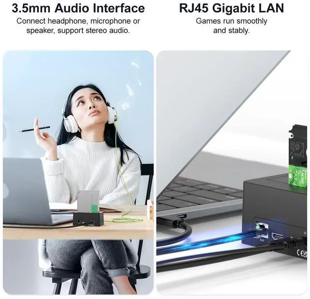 Alt view image 6 of 6 - MAIWO Single Bay SATA SSD HDD Docking Station with Hub Expansion, Gigabit Ethernet,4K HDTV Video Port, USB 3.2 Ports, SD TF Card Reader, Audio Mic Port for MacBook