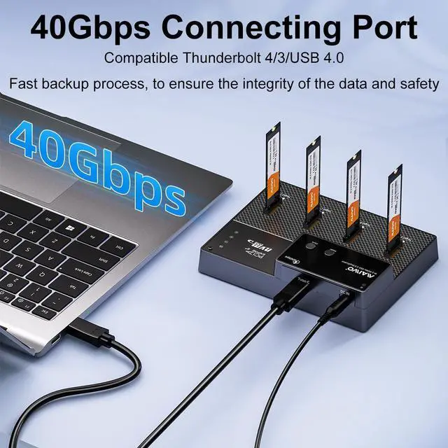 Alt view image 4 of 7 - MAIWO 4 Bay M.2 NVMe SSD Dock with Cooling Fan, USB4.0 NVMe Cloner Duplicator, Supports 1-to-3 Offline Clone & Software RAID,40Gbps High Speed, Backward Compatible with Thunderbolt 4/3