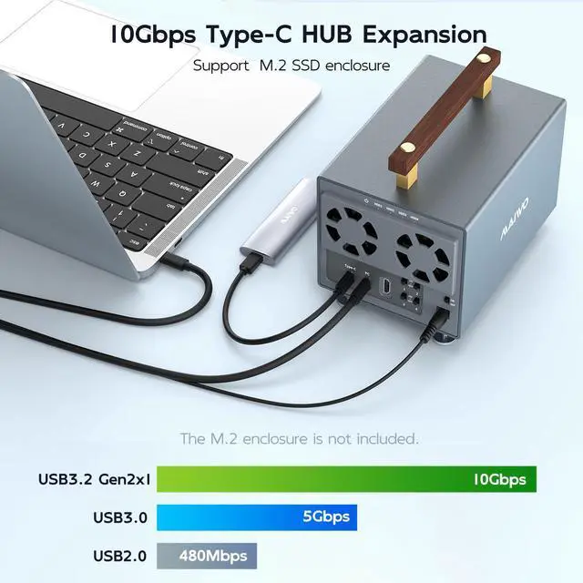 Alt view image 5 of 7 - MAIWO 4 Bay 3.5 inch SATA Hard Drive Enclosure with SATA III Chipset USB-C 10Gbps, 88TB Capacity, Support 4K HDTV/Type-C Extend/Daisy Chain/External HDD Enclosure,12V/7A Power (K35294A)
